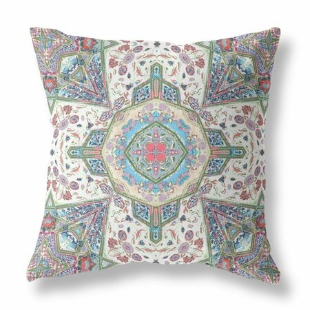 PALACEDESIGNS 16 in. Boho Flower Indoor Outdoor Throw Pillow Green Cream & Pink PA3110626